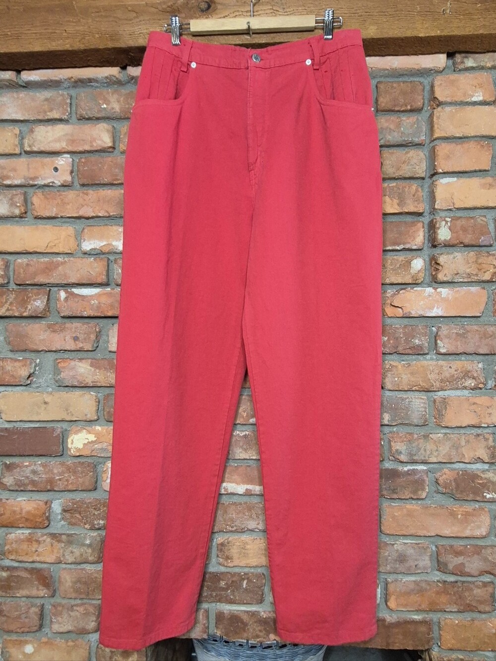 French Dressing Jeans High Rise Pleated Pocket Straight Leg Denim Pants FDJ 12